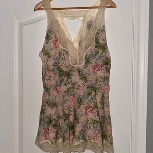 Vici Floral Lace Trim Tank Top